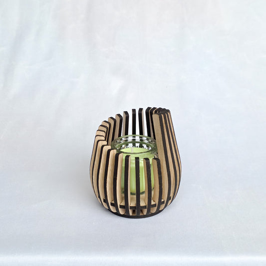 Curved Oak Veneer LED Candle Holder – Modern Wooden Slat Lantern (4 Sizes)
