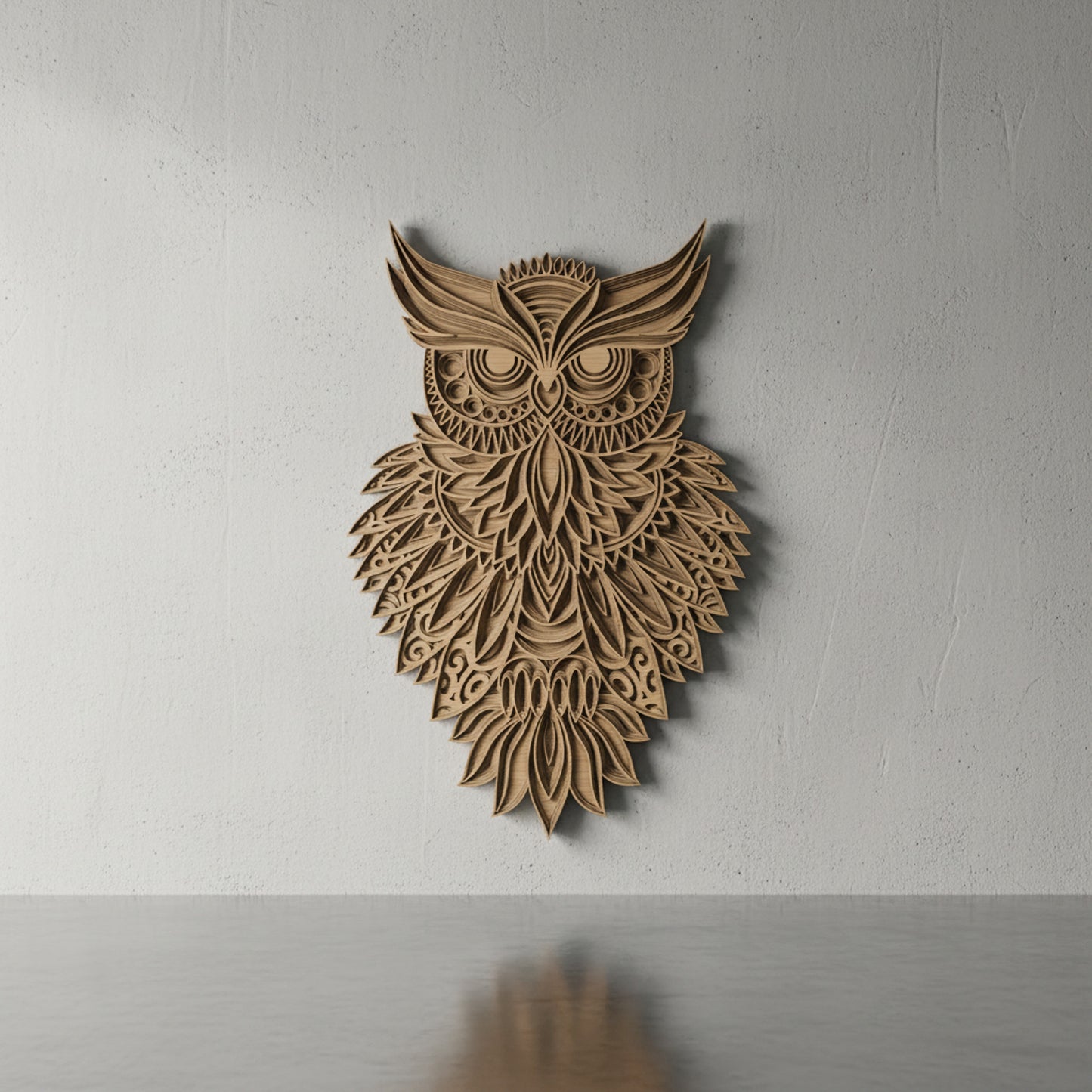 Multilayered Oak Wood Owl Wall Art – 7-Layer Laser Cut Wise Owl