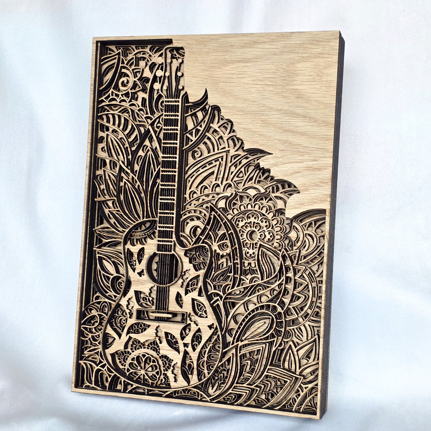 Layered Wooden Guitar Wall Art – Multi-Layer Veneer Statement Piece