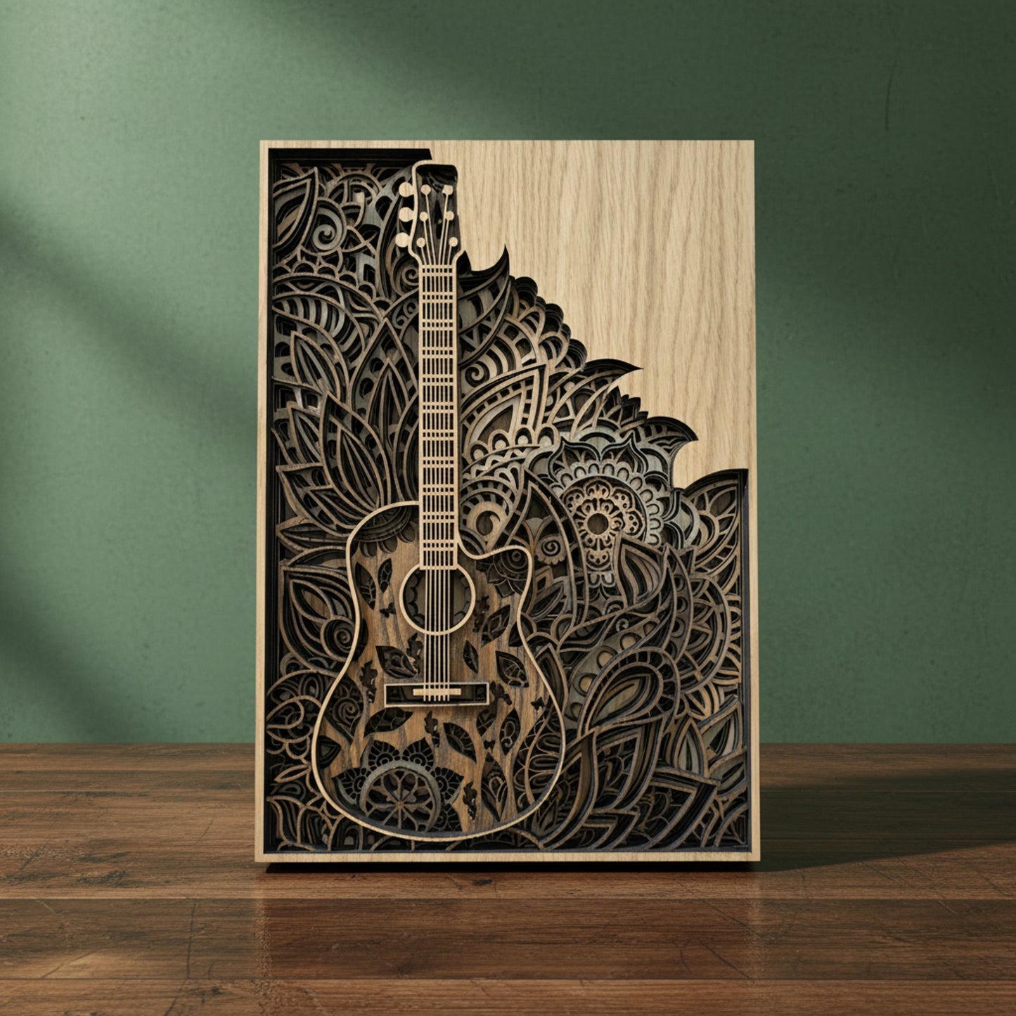 Layered Wooden Guitar Wall Art – Multi-Layer Veneer Statement Piece