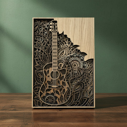 Layered Wooden Guitar Wall Art – Multi-Layer Veneer Statement Piece