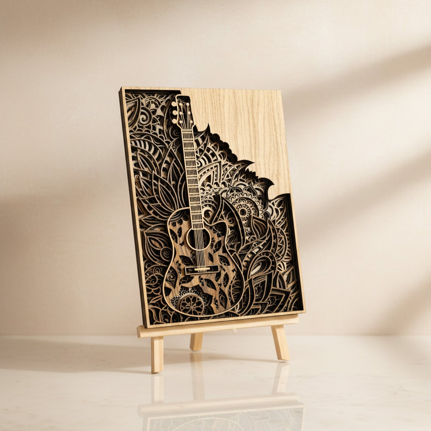 Layered Wooden Guitar Wall Art – Multi-Layer Veneer Statement Piece