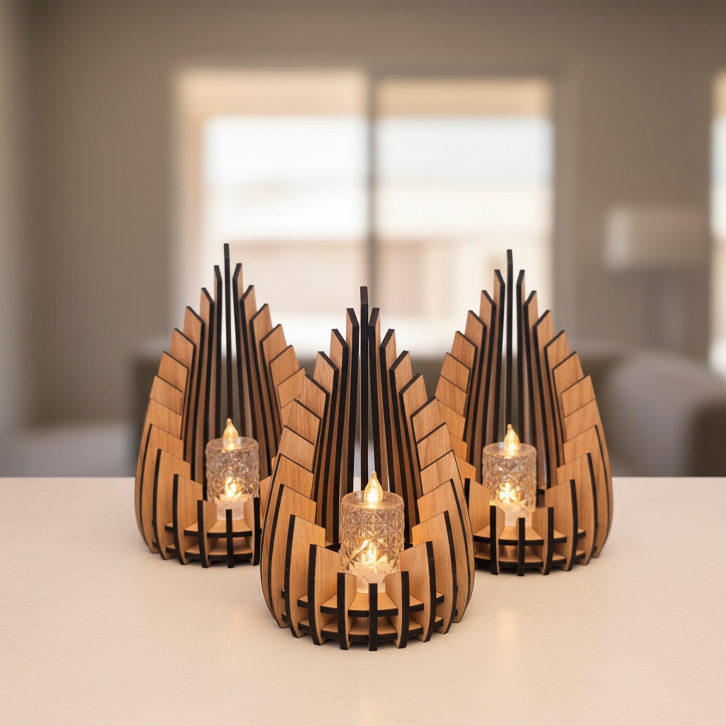 Oak LED Candle Holders