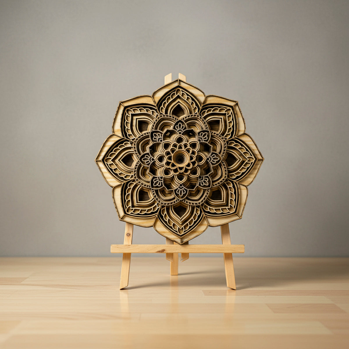 3D Multi-Layered Laser-Cut Wood Lotus Mandala Wall Art & Desk Sculpture (295mm)