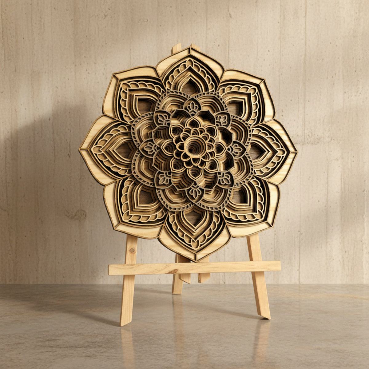 3D Multi-Layered Laser-Cut Wood Lotus Mandala Wall Art & Desk Sculpture (295mm)