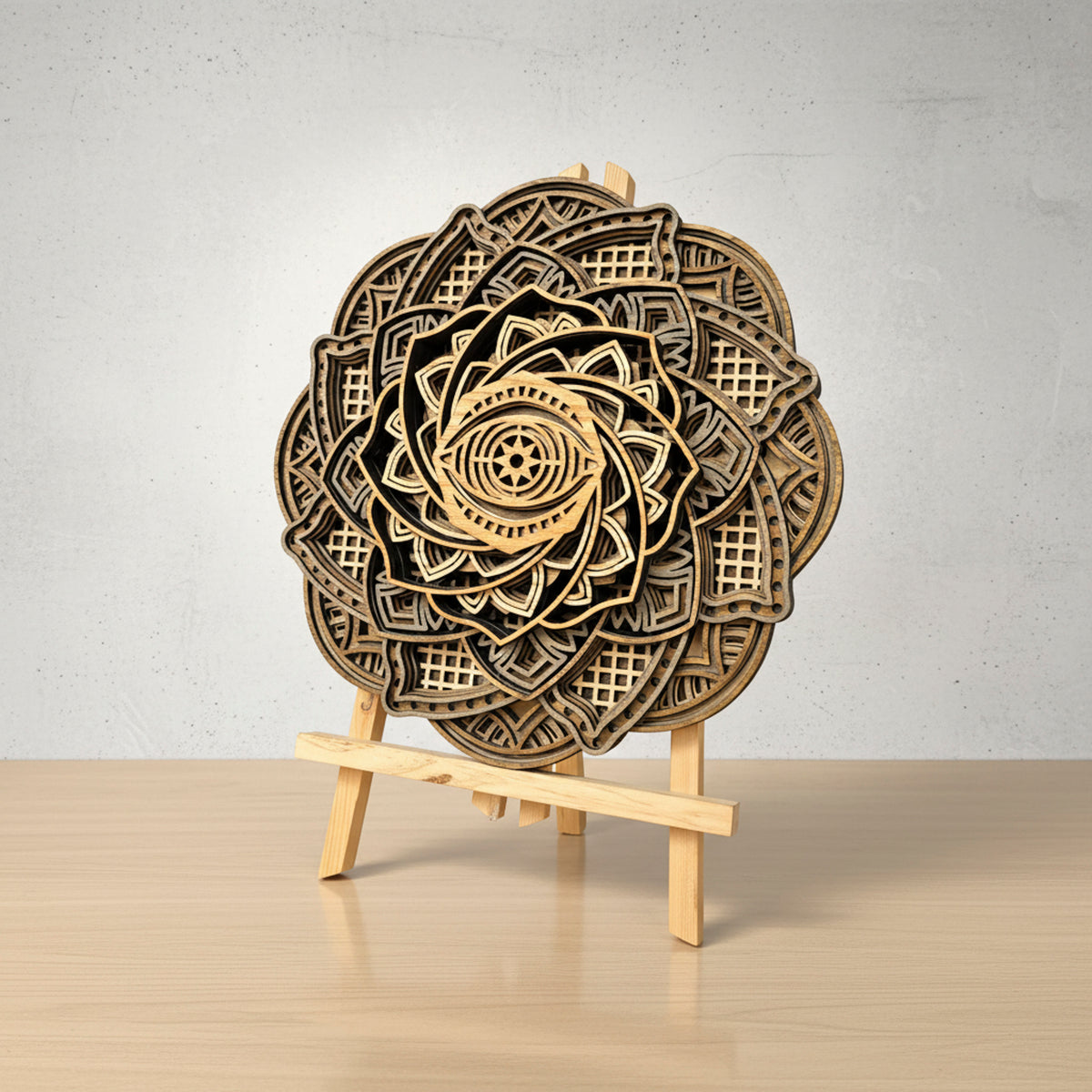 3D Layered Wooden Eye Mandala Wall Art - Laser Cut Oak & Ash Wood Sculpture (295mm)