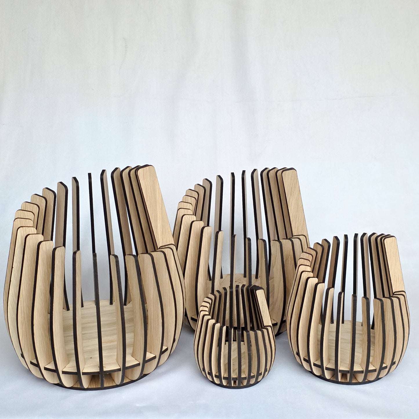 Curved Oak Veneer LED Candle Holder – Modern Wooden Slat Lantern (4 Sizes)