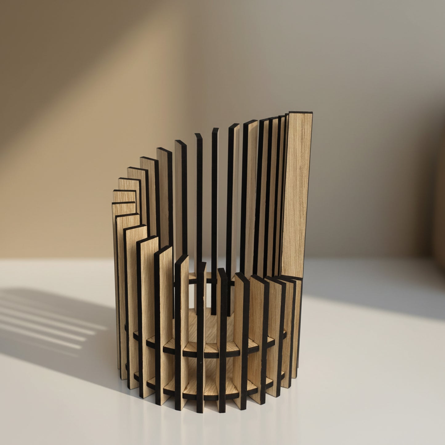 Laser Cut Oak Veneer LED Candle Holder – Modern Wooden Slat Lantern (3 Sizes)