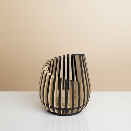 Curved Oak Veneer LED Candle Holder – Modern Wooden Slat Lantern (4 Sizes)