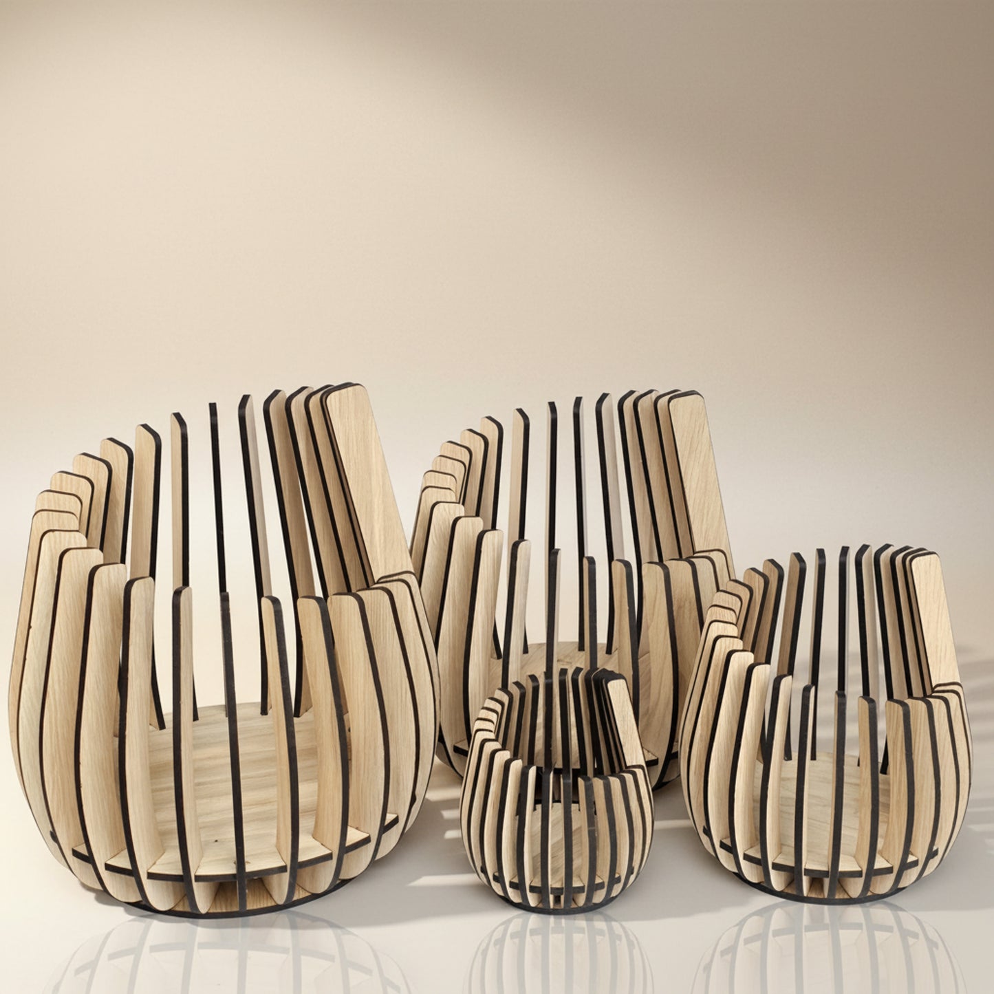 Curved Oak Veneer LED Candle Holder – Modern Wooden Slat Lantern (4 Sizes)