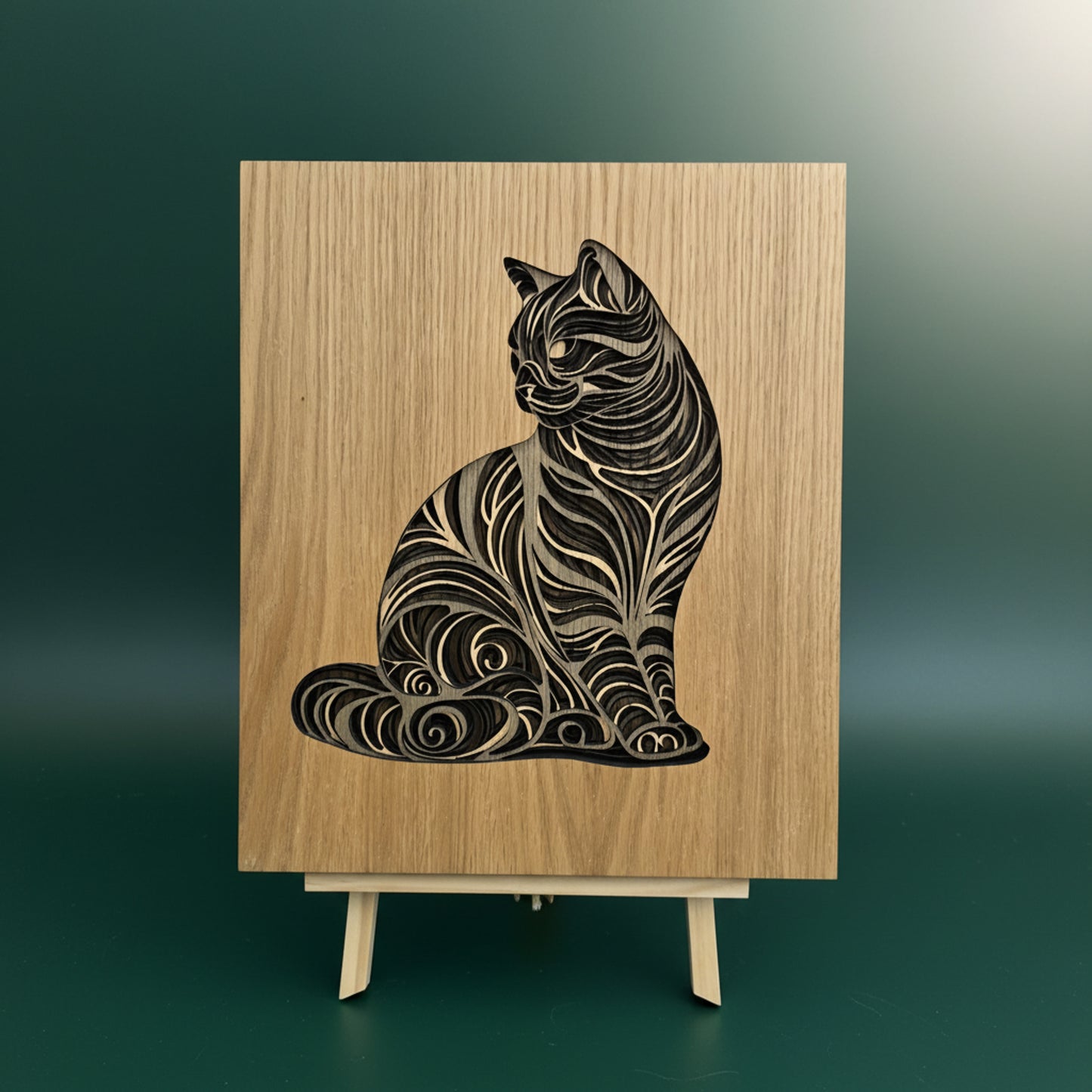 Layered Wooden Cat Wall Art – Multi-Layer Veneer Statement Piece