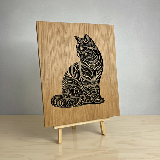 Layered Wooden Cat Wall Art – Multi-Layer Veneer Statement Piece