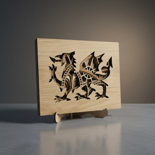 Multilayered Oak Wood Welsh Dragon Art Cymru