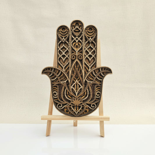 Layered Oak Veneer Hamsa Hand Wall Art – Wooden Statement Décor