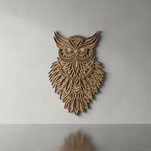 Multilayered Oak Wood Owl Wall Art – 7-Layer Laser Cut Wise Owl