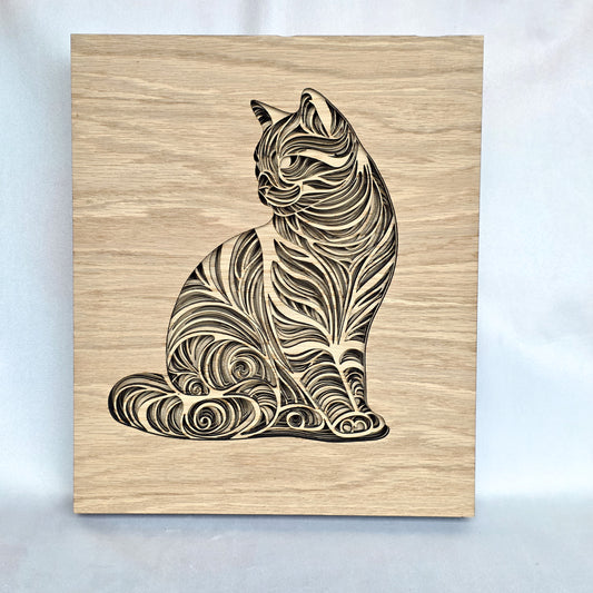 Layered Wooden Cat Wall Art – Multi-Layer Veneer Statement Piece