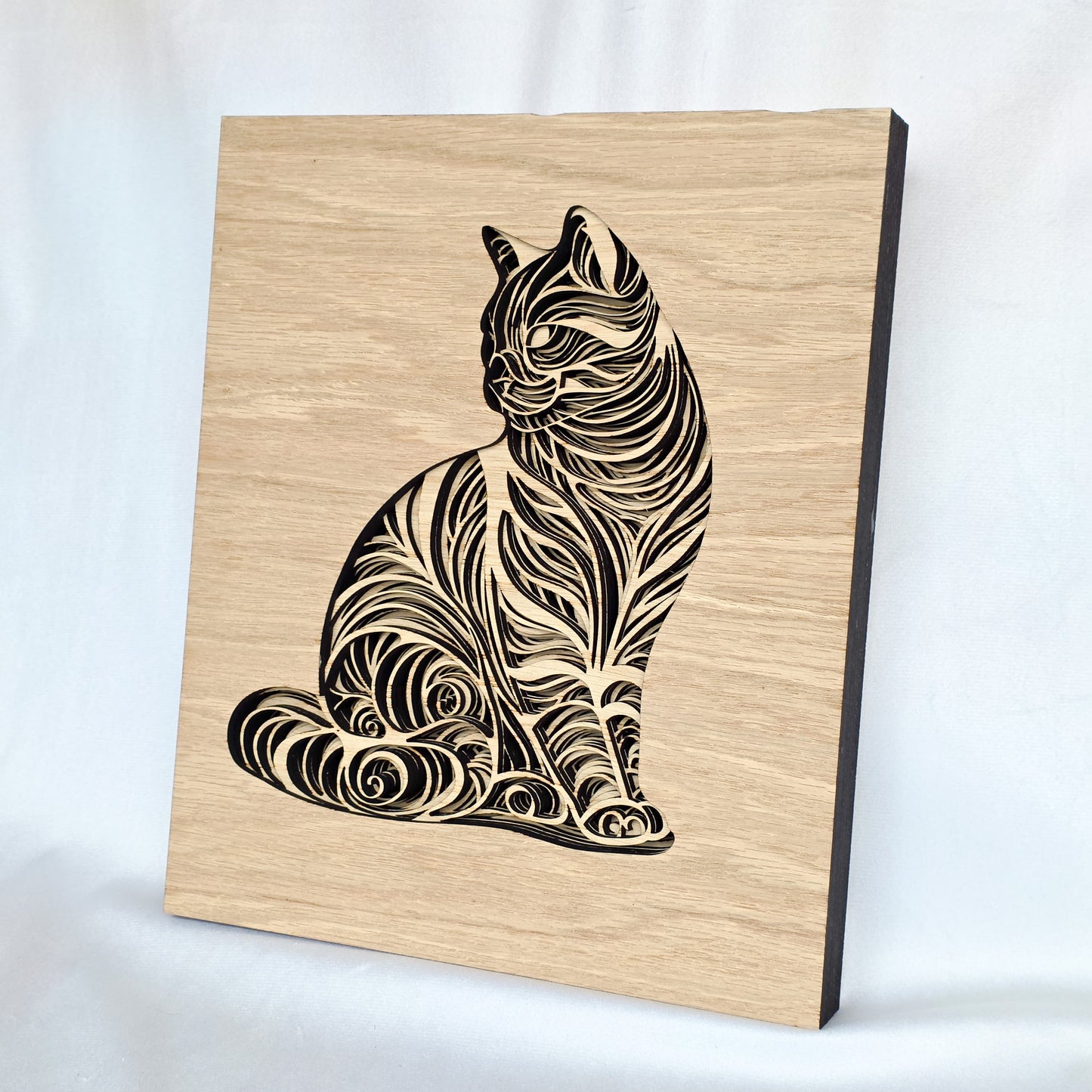 Layered Wooden Cat Wall Art – Multi-Layer Veneer Statement Piece