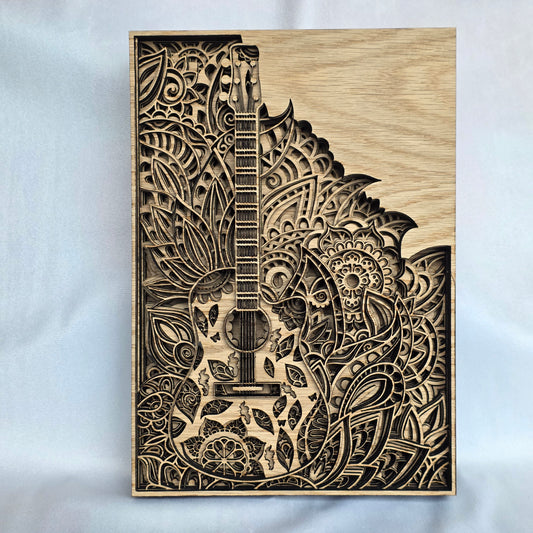 Layered Wooden Guitar Wall Art – Multi-Layer Veneer Statement Piece